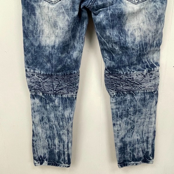 Trillnation Mens Jeans 38 Blue Denim Distressed Zipper Accents Skinny Acid Wash - Picture 6 of 14